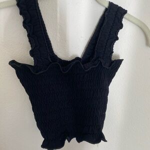 Anthropologie Black Smocked Square Neck Tank Top Stretch Size XXS/XS